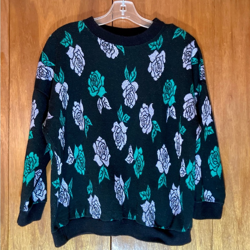80s 90s Vintage Sparkly Sweater with Roses